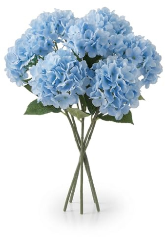 6 Artificial Hydrangea Silk Flowers, Lifelike Texture, Bendable Stem, Fade Resistant, Maintenance Free, Multiple Colors, for Wedding Party Home Office Decor, Floral Arrangement Centerpiece (Blue)