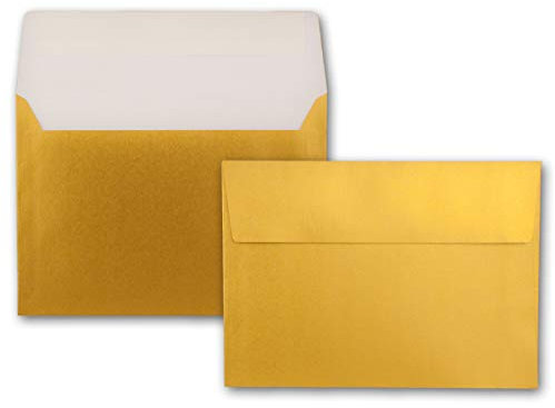 FarbenFroh by GUSTAV NEUSER 25x Metallic Brief-Umschläge B6 - Gold - 12,5 x 17,6 cm - Haftklebung 90 g/m² breite edle Verschluss-Lasche - metallisch-glänzende Umschläge