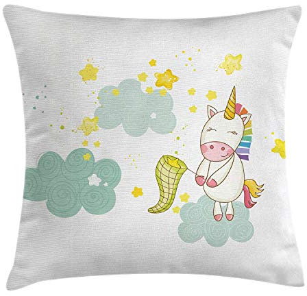 ABAKUHAUS Einhorn Kissenbezug, Einhorn-Feen-Druck, Seitenschläferkissenhülle ohne Kissen mit Reißverschluss und Beitseitigem Druck Waschbar, 40 x 40 cm, Grün Gelb
