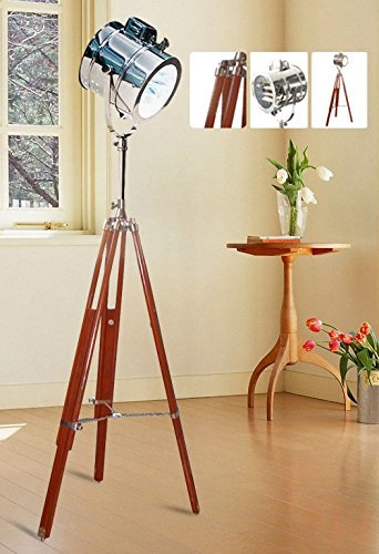 Vintage finitura antica nautico legno treppiede lampada da terra illuminazione Home Decor