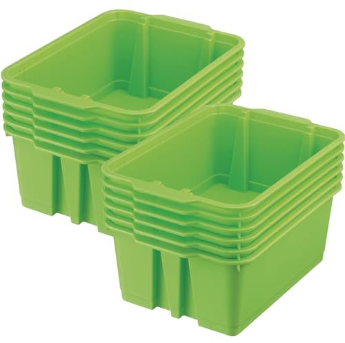 Really Good Stuff Stackable Plastic Book and Organizer Bins for Classroom or Home Use – Sturdy, Colored Plastic Baskets (Set of 12)