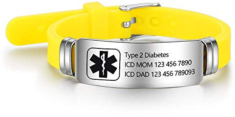 Grand Made Kostenlose Gravur 9 Zoll Silikon Einstellbare Medizinische Emergency ID Armbänder für Männer, Frauen & Kinder - Wasserdichte Edelstahl & Gummi Alert Armbänder (Yellow & Silver)