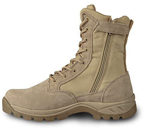 LUDEY Stivali Militari Cerniera Uomo Stivali Tattici Stivali Combattimento Stivali Escursionismo Anfibi Militari Uomo Scarpe da Trekking IDS928-Beige 43 EU