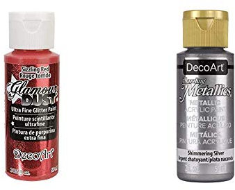 Deco Art Glamour Dust Glitter Paint, Sizzling Red & DecoArt Americana Acrylic Metallic Paint, Shimmering Silver
