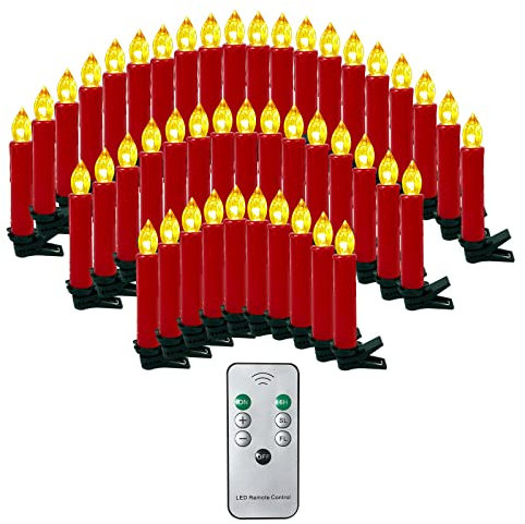 OZAVO Led Velas de Navidad 20 Pcs con Control Remoto,Velas Eléctricas para Árbol de Navidad,Iluminación de Navidad de Interior(Rojo)