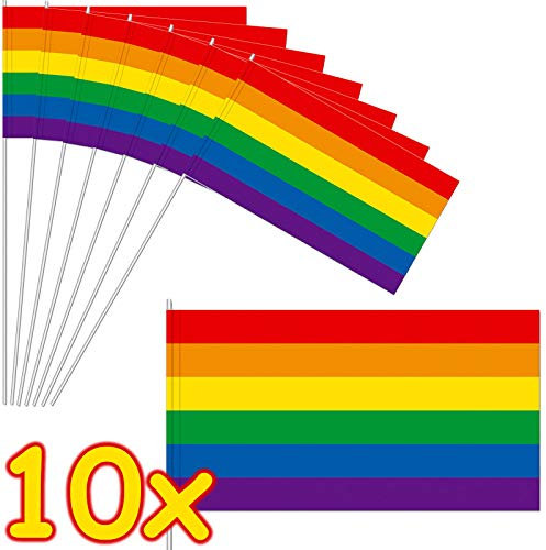 10 Papierflaggen * Regenbogen Farben * als Deko für Party und Geburtstag | Mottoparty Fähnchen Dekoration Pride Gay LGBT