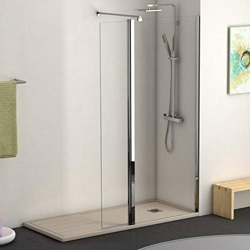 Mampara Ducha Fijo + Puerta Abatible - 【113,5-115 (FIJO 80 cm + PUERTA 35 cm)】 - Frontal sin cierre - EstiloBaño© STAR - TRANSPARENTE 6 mm - cristal templado de seguridad - Disponible 3 medidas