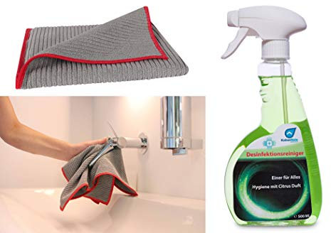 KaiserRein Desinfektion-Reiniger 0,5 L SET Hochwirksam gegen Bakterien, Viren und Pilze (HBV/HIV), begrenzt viruzid Flächendesinfektion und Antibakterielles Allzwecktuch Spuckschutz reiniger