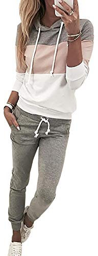 Tuta Ginnastica Donna Sportiva a Righe Completi Sportivi Tute Donne Palestra Manica Lunga Sportwear Invernale Felpa con Cappuccio Pantaloni Jogging Rosa S