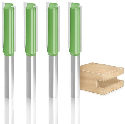 Aopin Router Bit 5mm Cutting Dia 6mm Shank Dia Double Flute Straight Bit Carbide for Woodworking Milling Cutter Tool, Green, Silver, 4Pcs