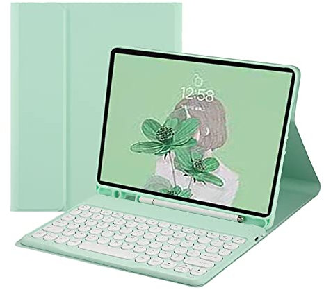 iPad 9th 8th 7th Generation 10.2 Keyboard Case Cute Round Key iPad Air 3rd Gen Pro 10.5 Color Keyboard Wireless Removable BT Keyboard Cover with Pencil Holder (MintGreen)