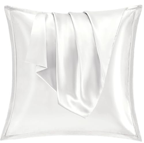 Vielit 2er Set Satin Kissnbezug 80x80 mit Zip,Weich wie EIN Silk Pillowcase,wie Seidenkissenbezug Geeignet für Curly Haar,Satin Kopfkissenbezug Kissenbezüge Weiß Ivory Kissenhülle