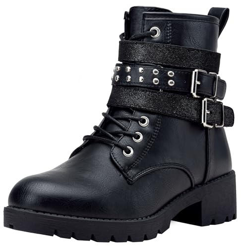 Vepose Women's Black Combat Lace up Ankle Boots, Motorcycle Booties, 919 Size 8.5 US - Moto Inside Zipper (CJY919 Black 08.5)