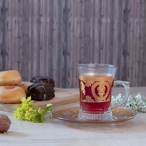 MY SOUK UG Türkische Teegläser-Arabische Gläser und Untertassen im ROME-Stil-Set aus zwölfteiligem handgefertigtem Teeglas, sechs schönen Untertassen, türkischen Teegläsern (ROME STYLE)