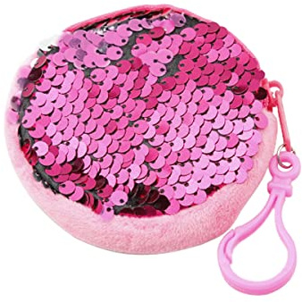 Jagowa 1 Piece Mini Sequin Coin Purse Glitter Round Hook Small Wallet Handbags for Kids Girls Women Party Gifts (Rose Red)