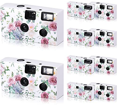 Zhengmy 10 Pack Disposable Camera Bulk for Wedding, 34mm Single Use Camera Bulk with Flash One Time for Gathering Wedding Travel(Pink Rose,Colorful Film)