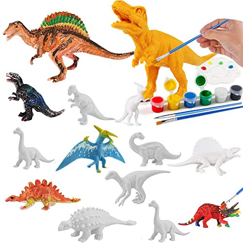 TuYines Dinosaurier Malset für Kinder,Dinosaurier Figuren Bastelset,14pcs 3D Dinosaurier Spielzeug Malsets, Kinder ab 4 5 6 7 8 9 10 Jahre alt Jungen Mädchen,Malen Sie Ihr Eigenes Dino (A)