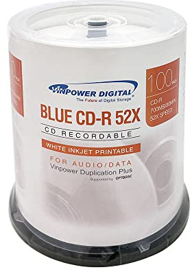 Vinpower Digital Blue AZO CD-R 700 MB 52X - Disco stampabile per stampante a getto d'inchiostro, 100 pezzi, colore: Bianco