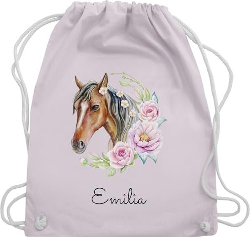 Turnbeutel Rucksack - Pferd Pferde - Wunschname Pferdekopf Name I Pferdemotiv I Geschenk Pferdemädchen - Unisize - Pastell Rosa - beutel für kindergarten pferderucksäcke pferden horse sportbeutel