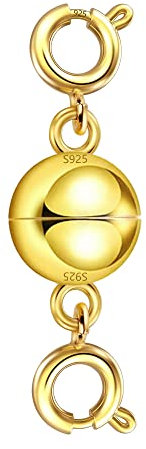 ALEXCRAFT Doppel Magnet Schmuckverschluss, Sterling Silber 925 Gold Federschnalle Kettenverschluss für Halskette Armbänder Verbindungsschnallen, 14K Vergoldet Magnetverbinder Kette Schmuckherstellung