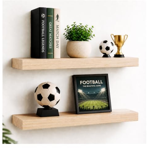 Habudda Schwebende Regale, Holz-Wandregal für rustikale Dekoration, Hängeregal für Schlafzimmer, Badezimmer, Küche, Wohnzimmer, Naturholz, unsichtbare Halterung, 60 x 17 x 3 cm, 2 Stück