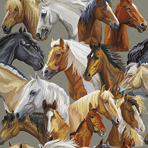 HEKO PANELS Stoff Oxford Wasserdichte Meterware Canvas-Stoff Polyester Zum Nähen Nähstoffe Dekostoffe Wasserabweisend Blickdicht Pferde 1 Meter 155 x 100 cm