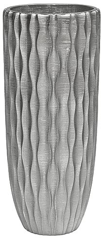 Suanti Dekorative Blumenvase (33 cm), Groß Silberne Vase mit Wasserwellenmuster, Für Home Office Dekor, Tischdeko,Nachhaltig, Wasserdicht, DIY Trockenblumen Dekor Vasen (Silbrig)