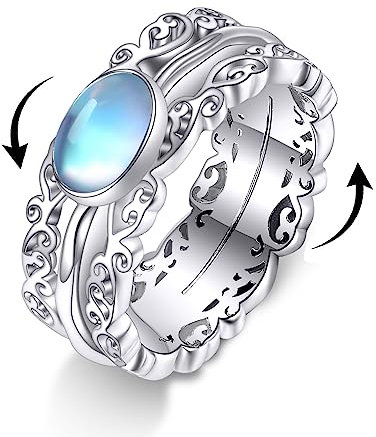 POPLYKE Mondstein Fidget Ringe für Angst 925 Sterling Silber Mondstein Spinner Ringe für Damen Anti Stress Stimmung Ringe Geschenke Band Breite 6#