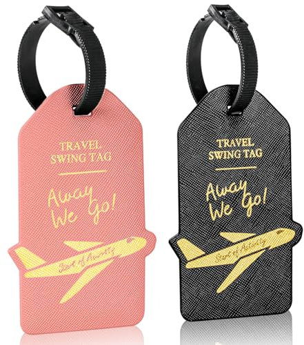Alyvisun 2 Pièces Etiquette Valise, Etiquette Bagage Étiquette D'identification en PU, Étiquettes à Bagages avec Carte pour informations personnelles, Etiquette Valise Voyage Avion