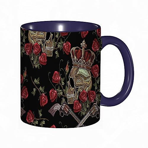 RFSHOP Tazza da caffè Queen Luxury Crown Rose floreale romantico scheletro ricamo stile 325 ml tazza da tè in ceramica con manico per casa ufficio Natale compleanno