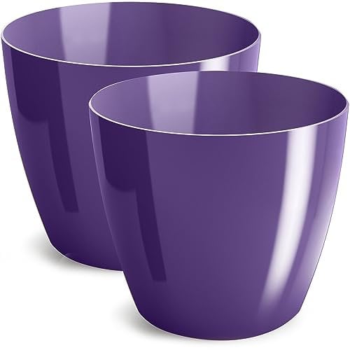 PECZEKO Blumentopf glänzender, Pflanzkübel aus Übertopf Kunststoff Dekorativer Topf für, groß und klein Pflanzen, 2er-Set blumenkübel, blumenkübel kräutertopf, (2 Pack) Violett, ø 12 cm