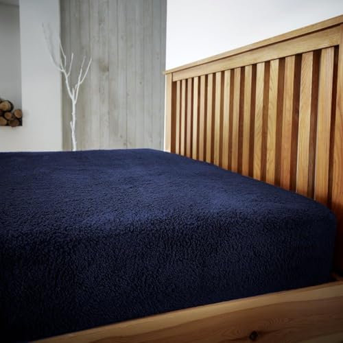 Teddy Sherpa Fleece Fitted Bed Sheet Thermal Super Soft Warm Cosy Luxurious Plain Teddy Bear Fleece Bed Sheets (Navy, Double)