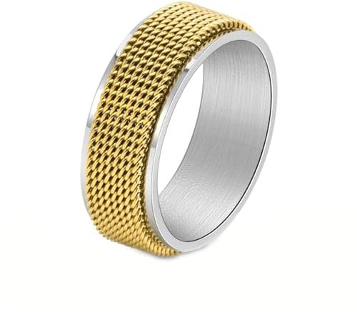 Gualiy Männer Ringe Titan, Gold Herren Ring Spinner 8MM Mesh Gewebe Drehbar Ringe Größe 52 (16.6)