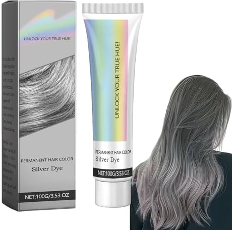100G Grauhaarfärbemittel, Grauhaarfärbecreme, 2-In-1 Natürliches Essenzextrakt-Silber-Haarfärbemittel, Silbergraue Naturhaarfärbecreme,Silberne Haarfarbe für All Hair Types