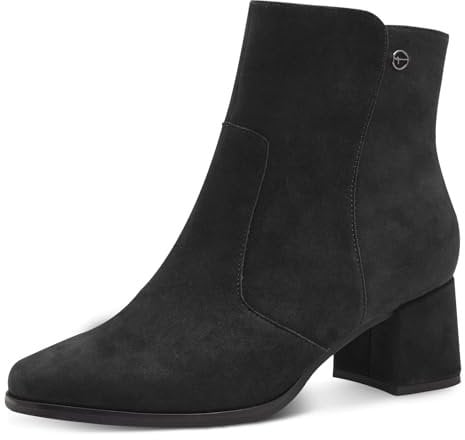 Tamaris COMFORT Damen Stiefeletten mit Absatz aus Leder Blockabsatz, Schwarz (Schwarz Wildleder), 38 EU
