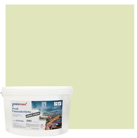 Preismaxx Profi Fassadenfarbe urban colors, bunte Außenfarbe, grün, apfelgrün, apple green 2,5L, matte, wasserabweisende Aussen-Dispersion, hohe Wasserdampfdurchlässigkeit
