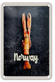 FEMER Blechschild Reise 12x18cm Norwegen Fischgerichte Krabben Urlaub Schild