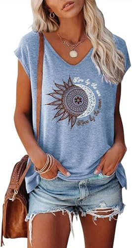 Teesho Damen T-Shirt Sommer Elegant Oberteile Kurzarm Crop Tops Oversize Shirts Tunika Sommer Tank Tops Sporttop (HellBlau/XL)
