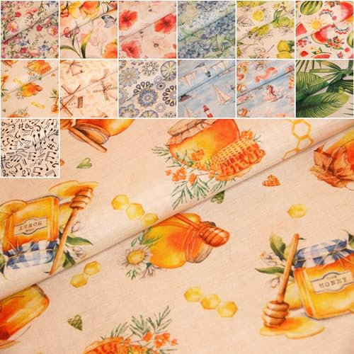 Dekostoffe Bedruckt Meterware - maritimer Stoff, Heimtextilien Blumen, Baumwoll Mischgewebe - Ottomanestoff - Frühlingstoffe *Ab 50cm, Farbe: 029 Honig