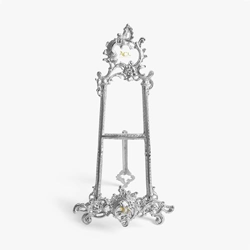 Assorted Collections Easel Display Stands for Art Deco, Paintings, Pictures, Decorative Plates, Wedding Signs, Menu Stand, Home Decor Silver Picture Stand (Silver, 21 Inch)