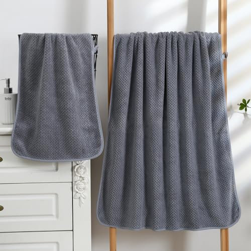 Lkw Ogechi Badehandtücher Plüsch Schnell Trocknendes, Fusselfreies Mikrofaser Badetuch-Set, 2-teiliges Duschtücher (70 x 140 cm Badetuch, 35 x 75 cm Handtücher) - Stark saugfähig
