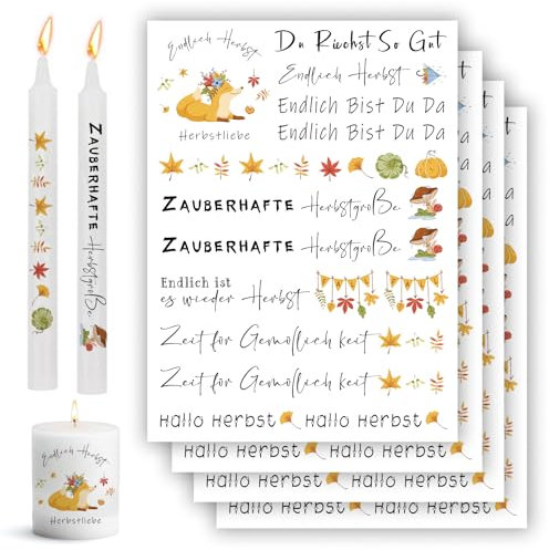 Bolosa 4 Stück Kerzentattoos, Wassertransferdruck,wasserschiebefolie kerzen, Kerzenaufkleber Sticker, Kerzen Dekorieren, Herbst Kerze Aufkleber,Tattoo Folie für Herbstkerzen,Dekoration Selber Machen 3
