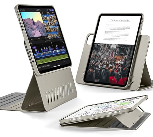 ESR für iPad Pro 11 Hülle (2024, 5. Generation), Drehbare Hülle mit Abnehmbarer Magnetabdeckung, Ständer im Hoch-/Querformat mit erhöhter Displayansicht, 9 Standwinkel, Shift Serie, Titanmetall