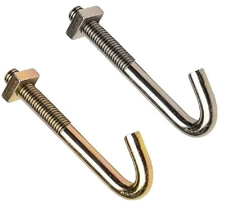 TERF® M6 X 160mm J-Hook Bolts Zinc Yellow Plated Steel M6 (6mm) X 160mm Hook Bolts with Square Nut for Roofing Gutter Fence & Hanging of Cable Wire Chain other - Pack of 4