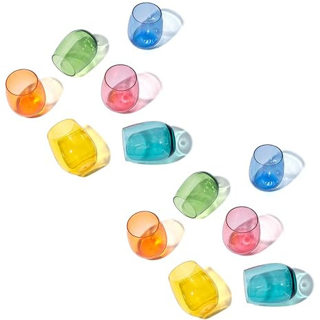 KX-WARE Unzerbrechliche Weingläser aus Acryl, ohne Stiel, Allzweck-Weingläser, 530 ml, mehrfarbig, spülmaschinenfest, BPA-frei, klassischer Stil, 12 Stück
