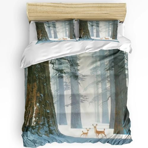NDXRWDZR Parure de Lit 220x240 Adulte Animaux De La ForêT Housse de Couette 2 Personnes avec Fermeture Éclair Confortable Respirant Microfibre Housse de Couette et 2 Taie d'oreiller 65x65 cm
