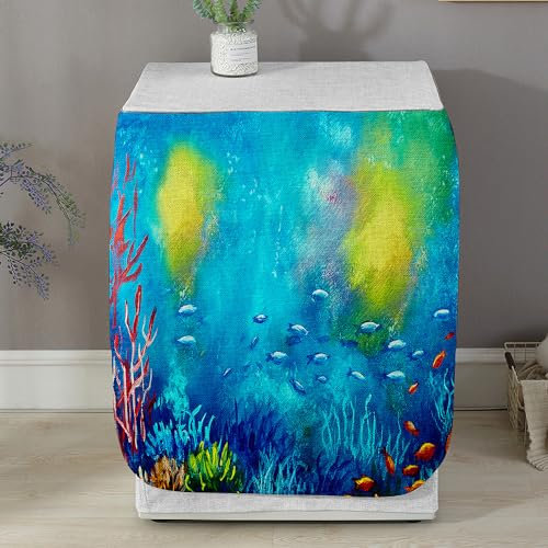Highdi Funda de Lavadora Cubierta Exterior - Adapta a la Mayoría de Lavadoras y Secadoras de Carga Frontal Protector Solar a Prueba de Polvo (Peces de Aguas Profundas,L Capacidad 10.5~12 KG)