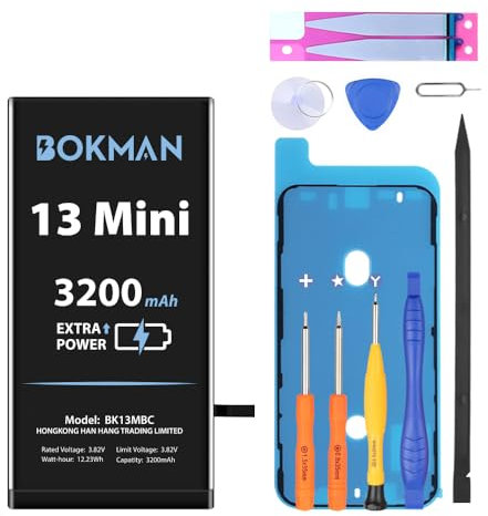 bokman for 13 Mini Battery Replacement, High Capacity 3200mAh Li-ion Polymer Battery with All Tool Kits