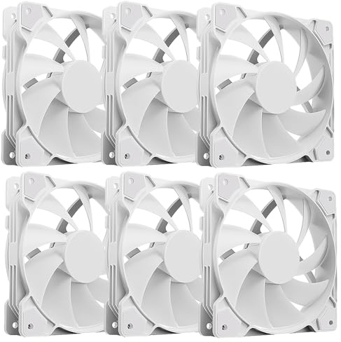 Molex - 6 ventiladores para PC de 120 mm, blancos, silenciosos, de 3 pines + 4 pines, color blanco