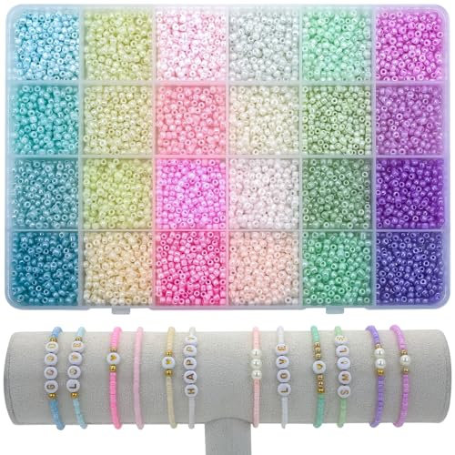 Liangding Perlen für Armbänder, 3 mm Glasperlen für Armbänder, 24 Bunte Perlen Set Kleine Perlen, Armbänder Selber Machen für DIY Armband Halsketten Schmuckherstellung Handwerk
